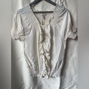 Joie Silk Blouse with Ruffles in White / Ivory